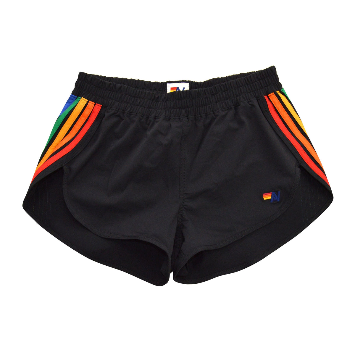 NEW WOMEN'S 5 STRIPE FLEX BOARD SHORTS - BLACK // RAINBOW Women's Shorts Aviator Nation