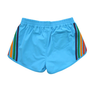 NEW WOMEN'S 5 STRIPE FLEX BOARD SHORTS - NEON BLUE // RAINBOW Women's Board Shorts Aviator Nation