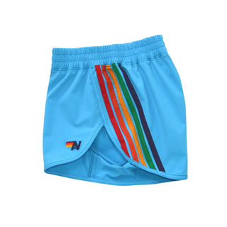 NEW WOMEN'S 5 STRIPE FLEX BOARD SHORTS - NEON BLUE // RAINBOW Women's Board Shorts Aviator Nation
