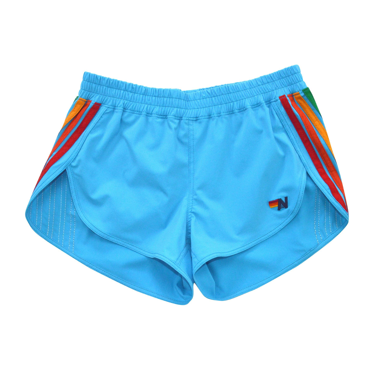 NEW WOMEN'S 5 STRIPE FLEX BOARD SHORTS - NEON BLUE // RAINBOW Women's Board Shorts Aviator Nation