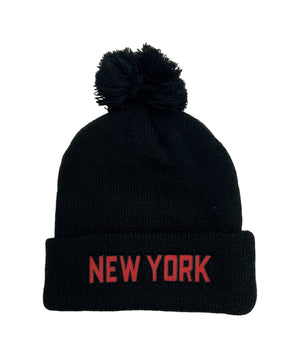 NEW YORK POM POM BEANIE - BLACK