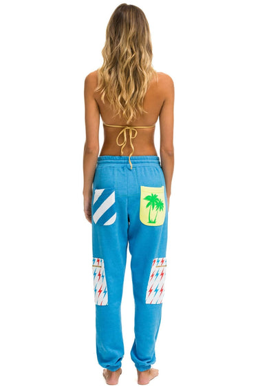 PALM BOLT STRIPE CARGO COLOR BLOCK SWEATPANTS - OCEAN // NEON YELLOW Women's Sweatpants Aviator Nation