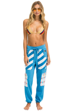 PALM BOLT STRIPE CARGO COLOR BLOCK SWEATPANTS - OCEAN // NEON YELLOW Women's Sweatpants Aviator Nation
