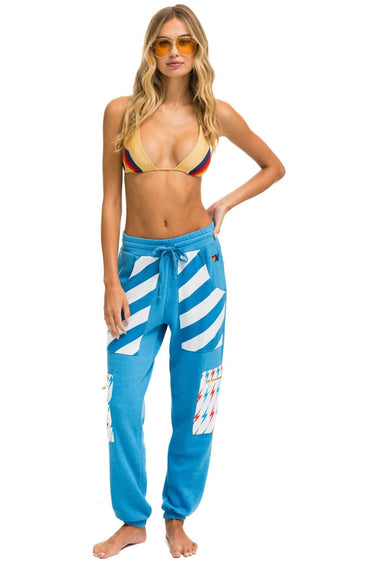 PALM BOLT STRIPE CARGO COLOR BLOCK SWEATPANTS - OCEAN // NEON YELLOW Women's Sweatpants Aviator Nation