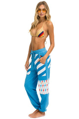 PALM BOLT STRIPE CARGO COLOR BLOCK SWEATPANTS - OCEAN // NEON YELLOW Women's Sweatpants Aviator Nation