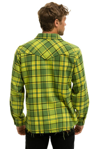 PLAID FLANNEL LIGHT WEIGHT UNISEX WESTERN SHIRT - AVOCADO PLAID Flannel Aviator Nation
