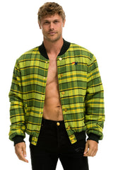 PLAID UNISEX VARSITY JACKET - AVOCADO PLAID Unisex Outerwear Aviator Nation