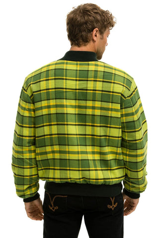 PLAID UNISEX VARSITY JACKET - AVOCADO PLAID Unisex Outerwear Aviator Nation