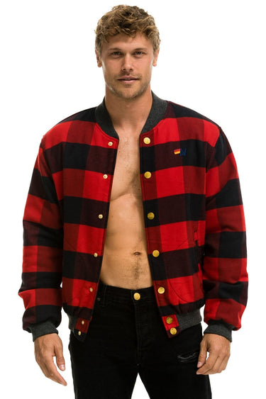 PLAID UNISEX VARSITY JACKET - BUFFALO PLAID Unisex Outerwear Aviator Nation
