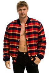 PLAID UNISEX VARSITY JACKET - RUGBY PLAID Unisex Outerwear Aviator Nation
