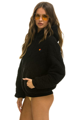 QUILTED RELAXED PULLOVER HOODIE - BLACK Hoodie Aviator Nation