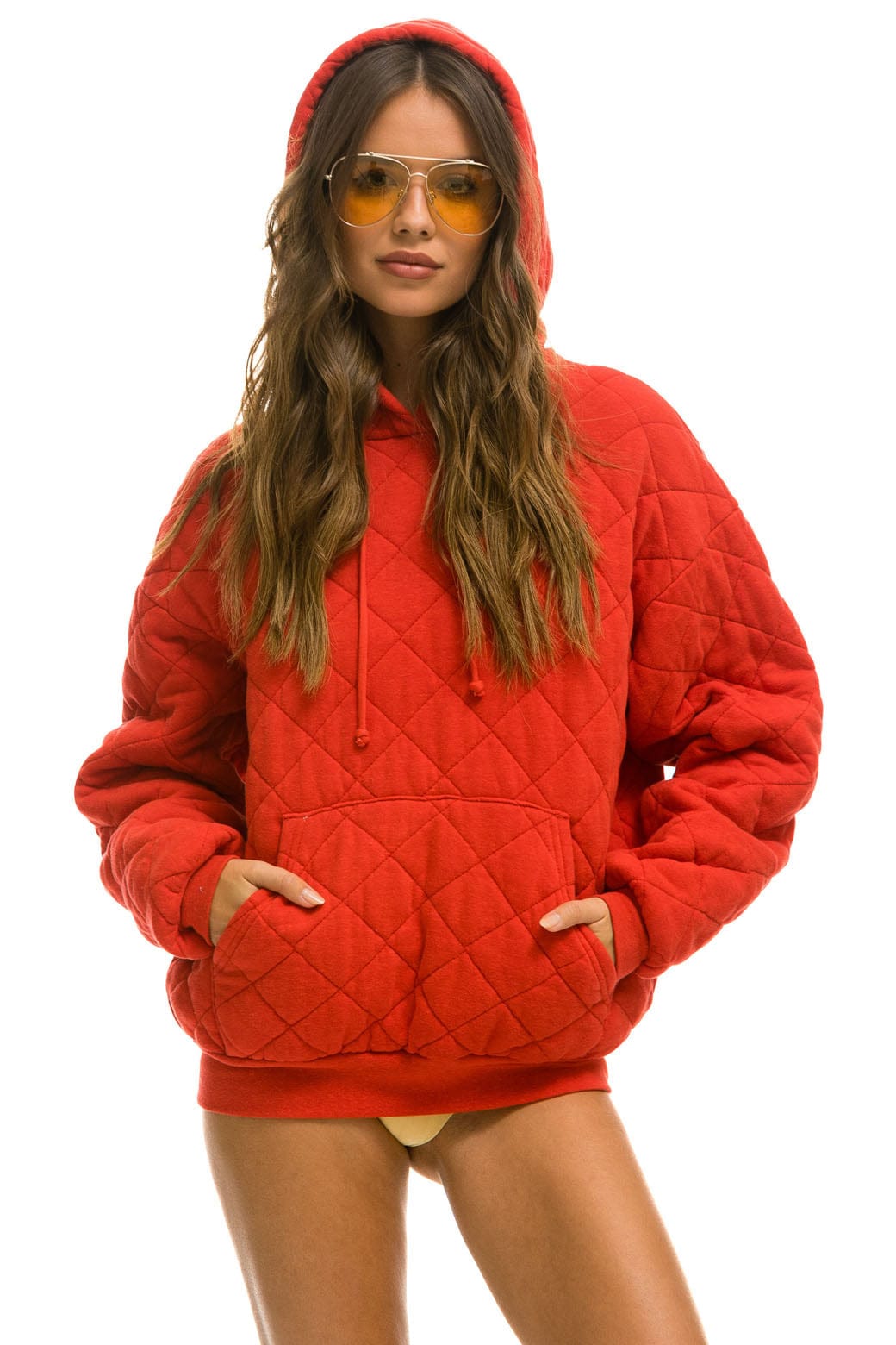 QUILTED RELAXED PULLOVER HOODIE - RED Hoodie Aviator Nation