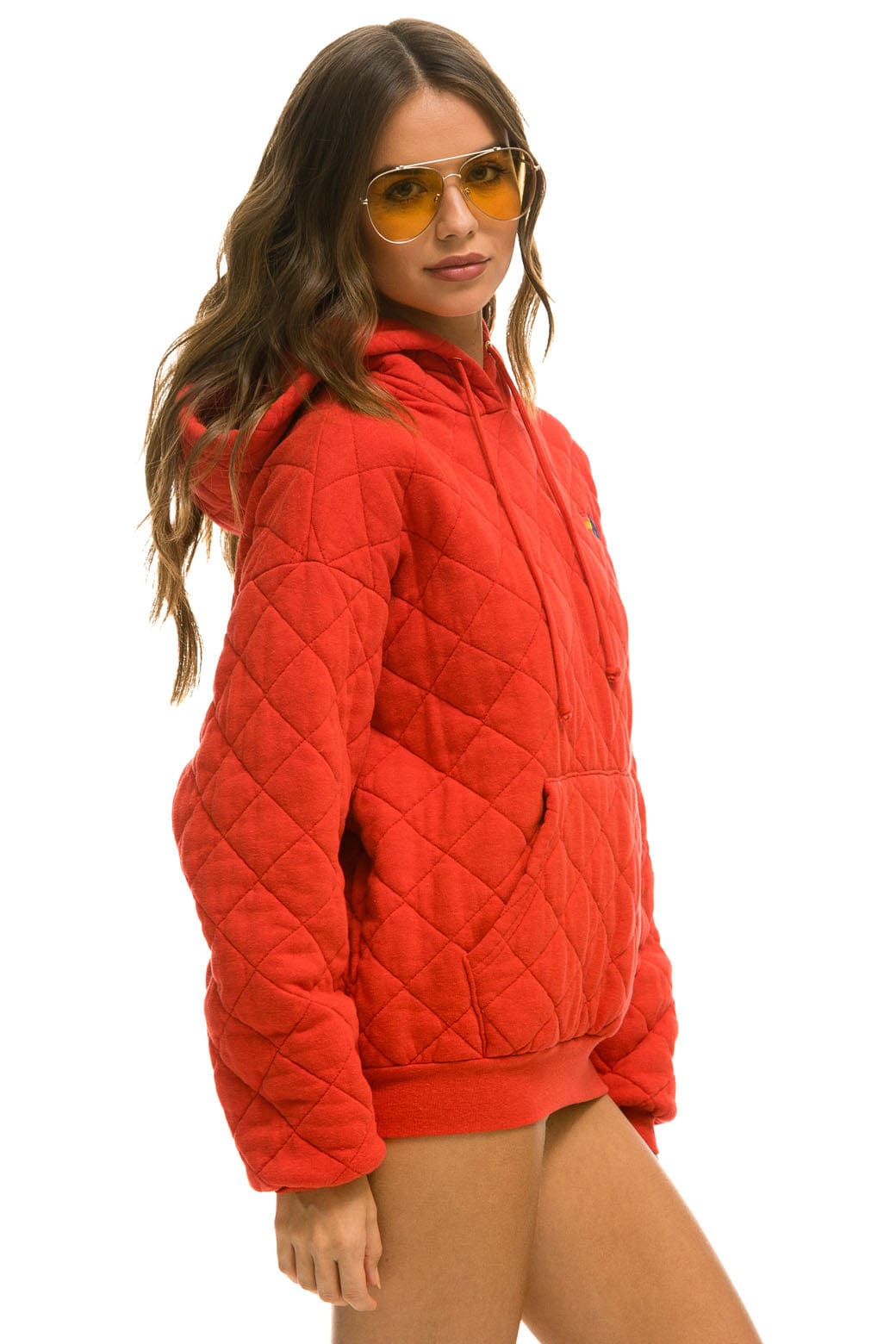 QUILTED RELAXED PULLOVER HOODIE - RED Hoodie Aviator Nation