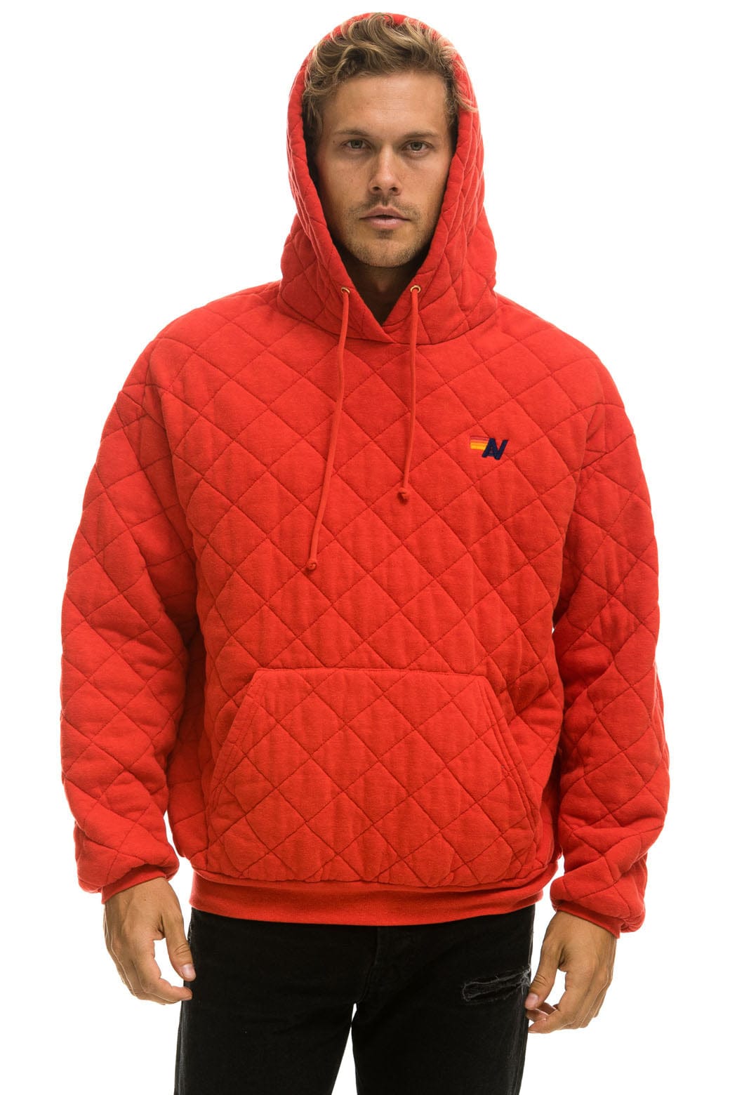 QUILTED RELAXED PULLOVER HOODIE - RED Hoodie Aviator Nation