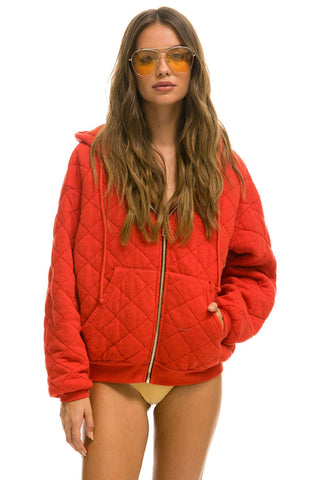 QUILTED ZIP HOODIE RELAXED - RED Hoodie Aviator Nation