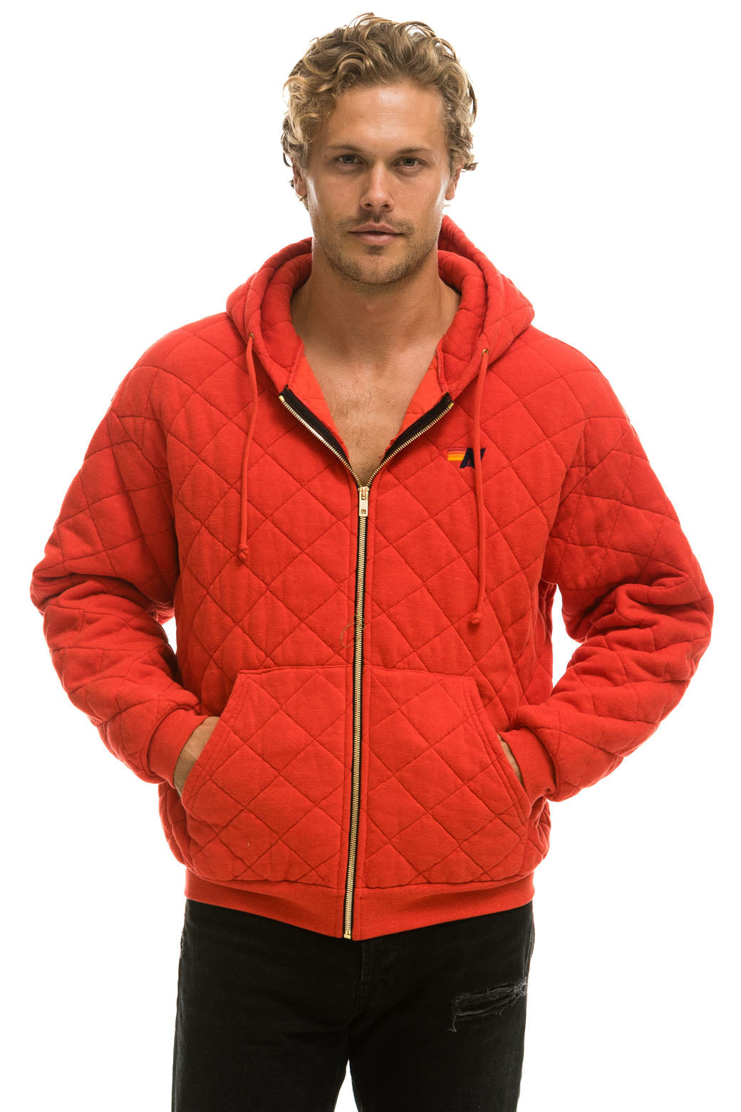 QUILTED ZIP HOODIE RELAXED - RED Hoodie Aviator Nation 