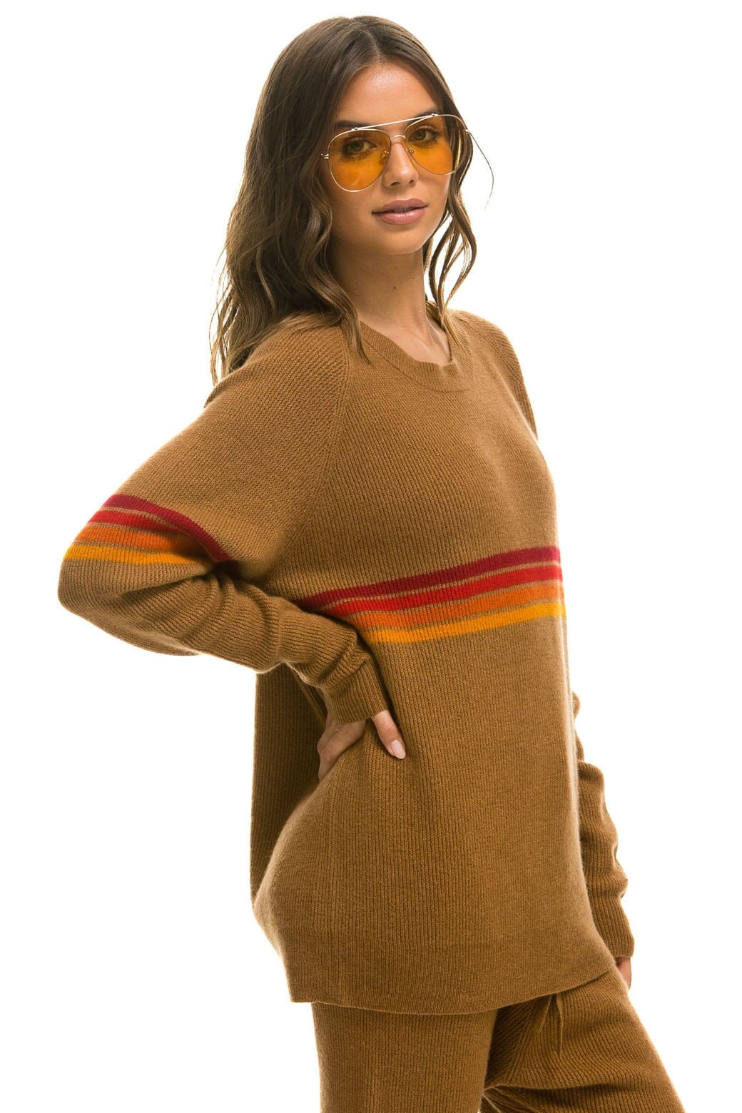 RAINBOW STRIPE 4 UNISEX CASHMERE SWEATER - BUTTERSCOTCH Sweatshirt Aviator Nation