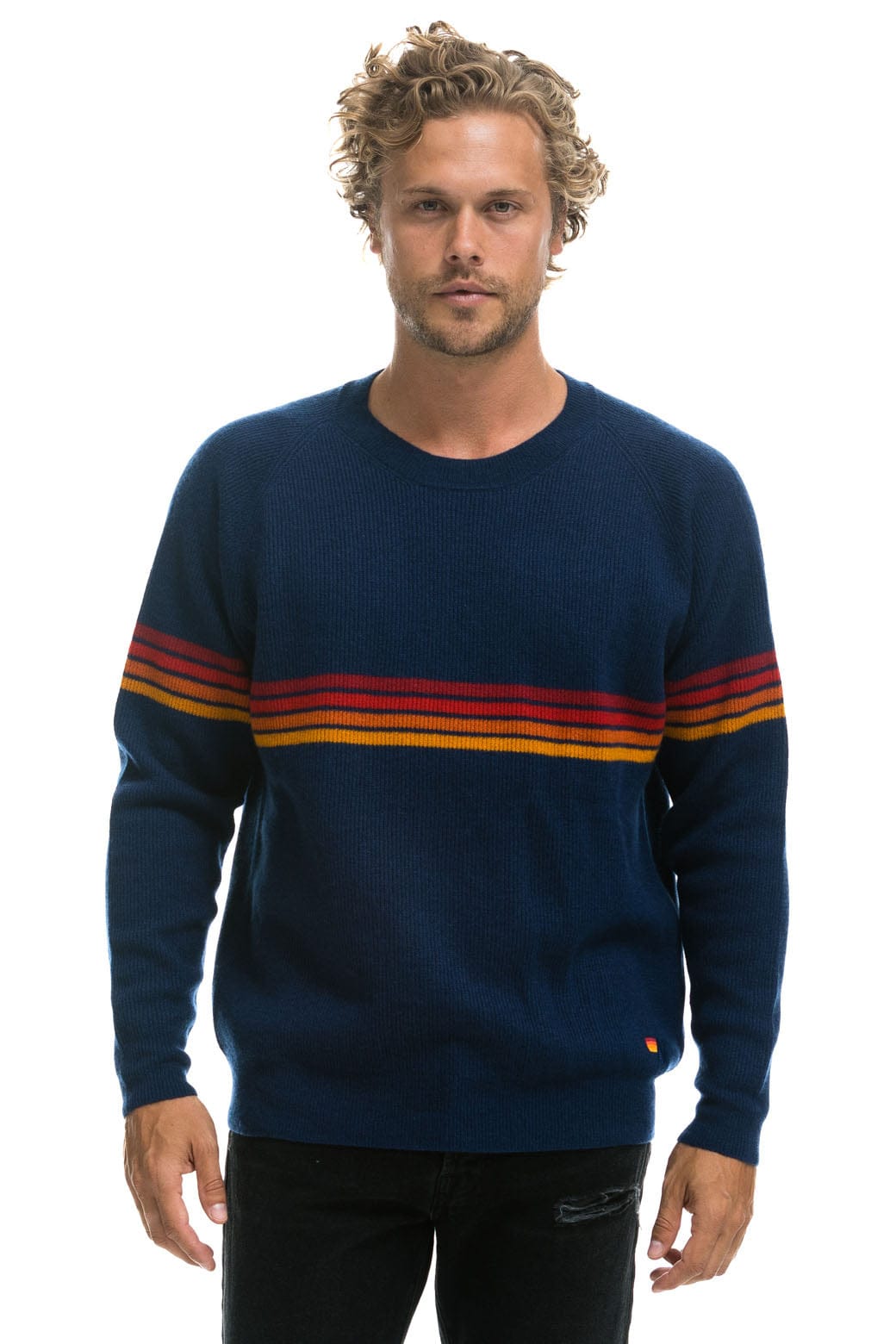 RAINBOW STRIPE 4 UNISEX CASHMERE SWEATER - MIDNIGHT Sweatshirt Aviator Nation