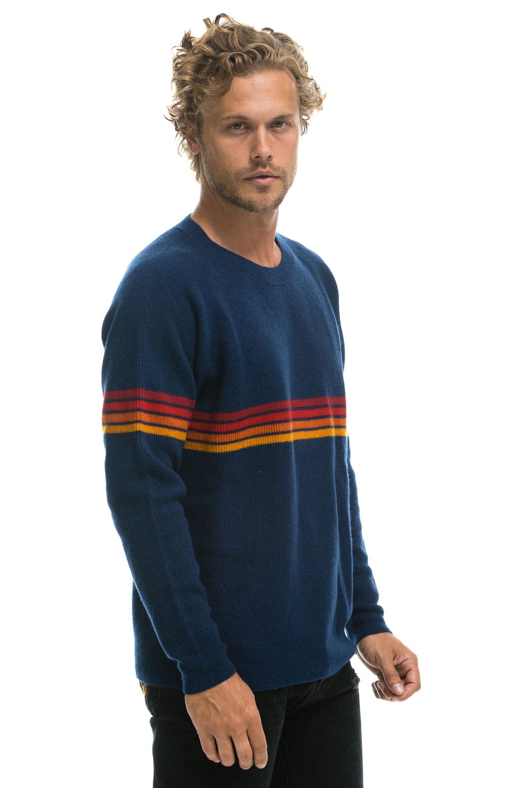 RAINBOW STRIPE 4 UNISEX CASHMERE SWEATER - MIDNIGHT Sweatshirt Aviator Nation