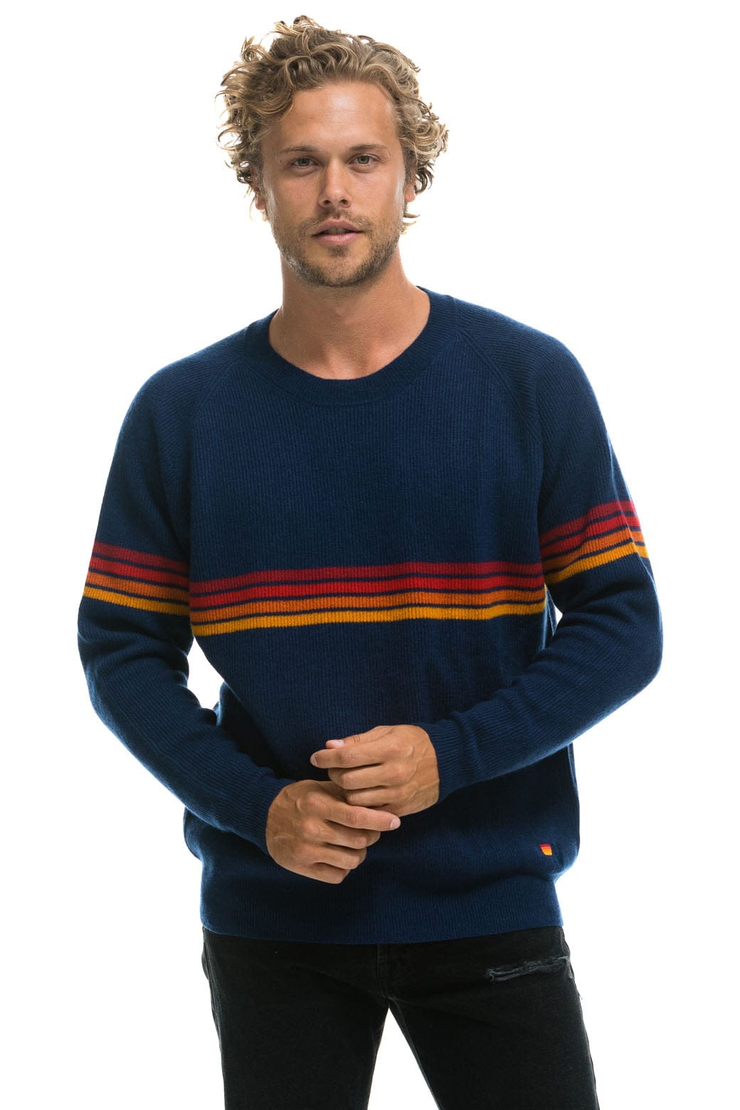 RAINBOW STRIPE 4 UNISEX CASHMERE SWEATER - MIDNIGHT Sweatshirt Aviator Nation