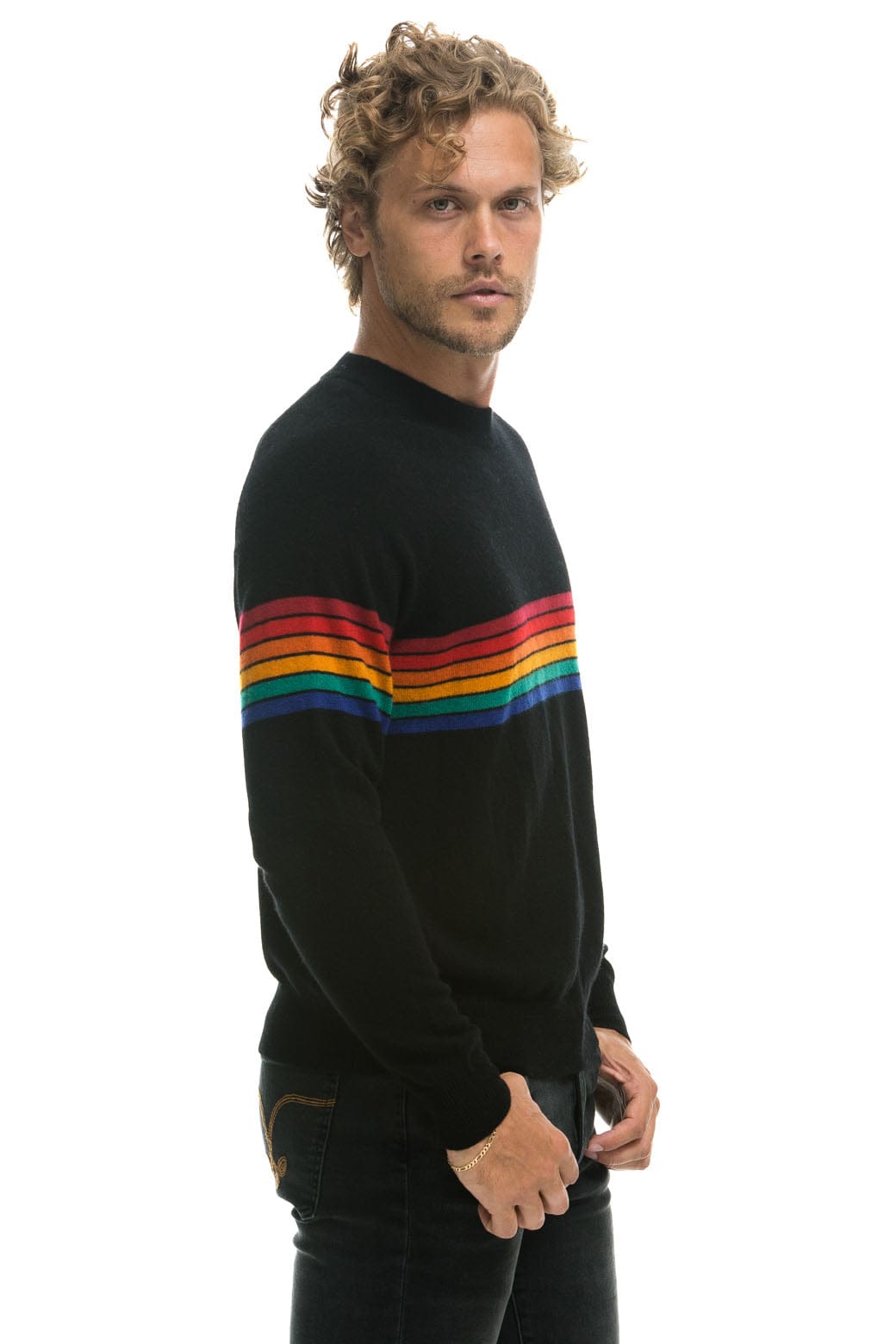 RAINBOW STRIPE 6 UNISEX CASHMERE SWEATER - BLACK Sweatshirt Aviator Nation
