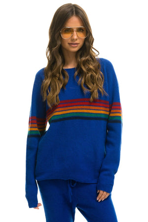 RAINBOW STRIPE 6 UNISEX CASHMERE SWEATER - LAPIS