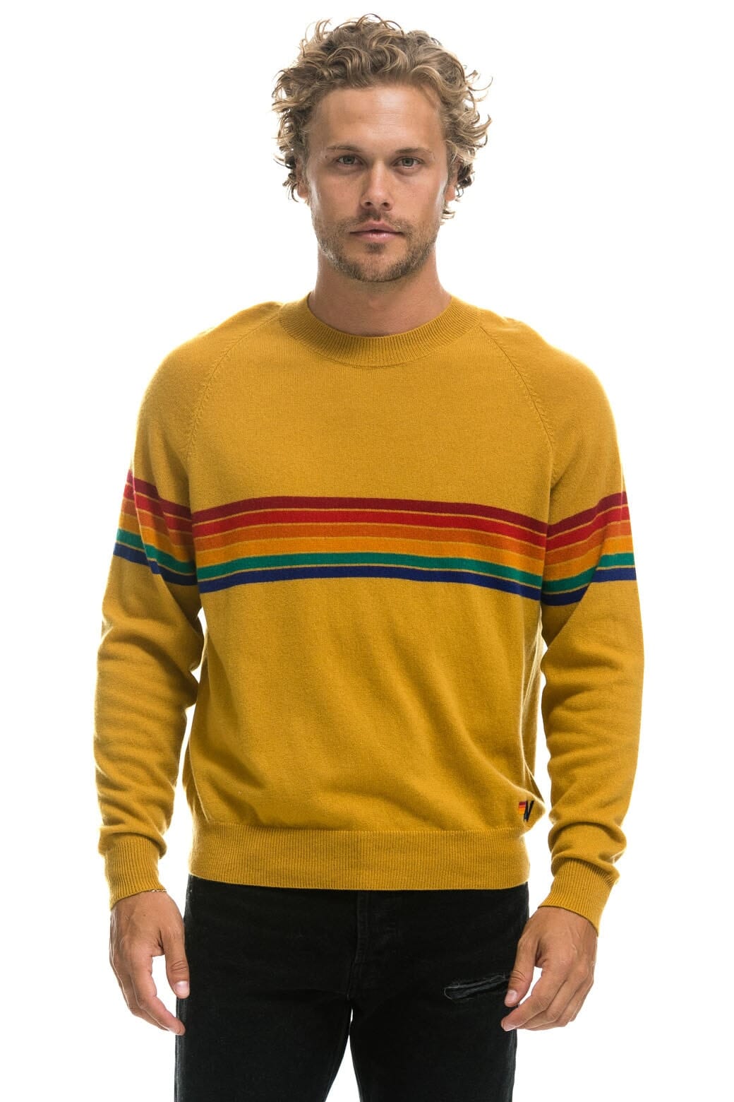 RAINBOW STRIPE 6 UNISEX LIGHT CASHMERE SWEATER - HARVEST Sweatshirt Aviator Nation