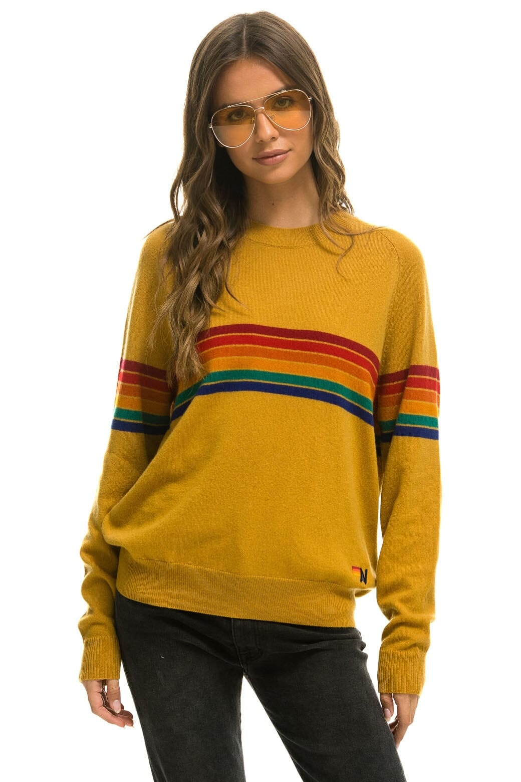 RAINBOW STRIPE 6 UNISEX LIGHT CASHMERE SWEATER - HARVEST Sweatshirt Aviator Nation