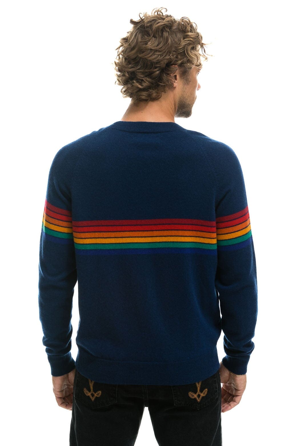RAINBOW STRIPE 6 UNISEX LIGHT CASHMERE SWEATER - MIDNIGHT Sweatshirt Aviator Nation
