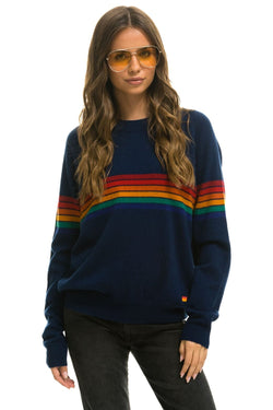 RAINBOW STRIPE 6 UNISEX LIGHT CASHMERE SWEATER - MIDNIGHT Sweatshirt Aviator Nation