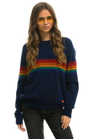 RAINBOW STRIPE 6 UNISEX LIGHT CASHMERE SWEATER - MIDNIGHT Sweatshirt Aviator Nation