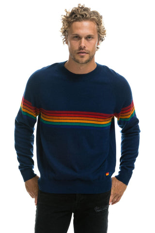 RAINBOW STRIPE 6 UNISEX LIGHT CASHMERE SWEATER - MIDNIGHT Sweatshirt Aviator Nation