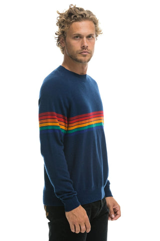RAINBOW STRIPE 6 UNISEX LIGHT CASHMERE SWEATER - MIDNIGHT Sweatshirt Aviator Nation