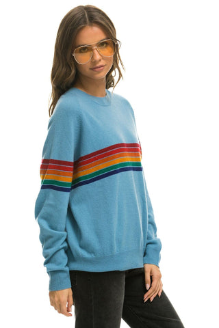 RAINBOW STRIPE 6 UNISEX LIGHT CASHMERE SWEATER - OCEAN Sweatshirt Aviator Nation