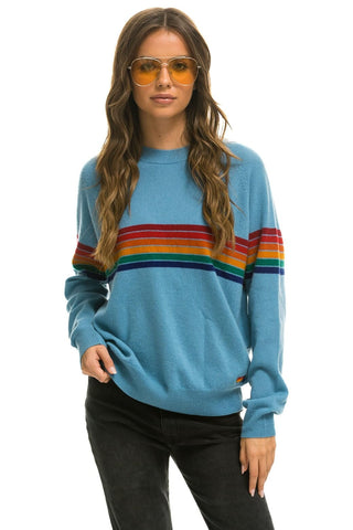 RAINBOW STRIPE 6 UNISEX LIGHT CASHMERE SWEATER - OCEAN Sweatshirt Aviator Nation