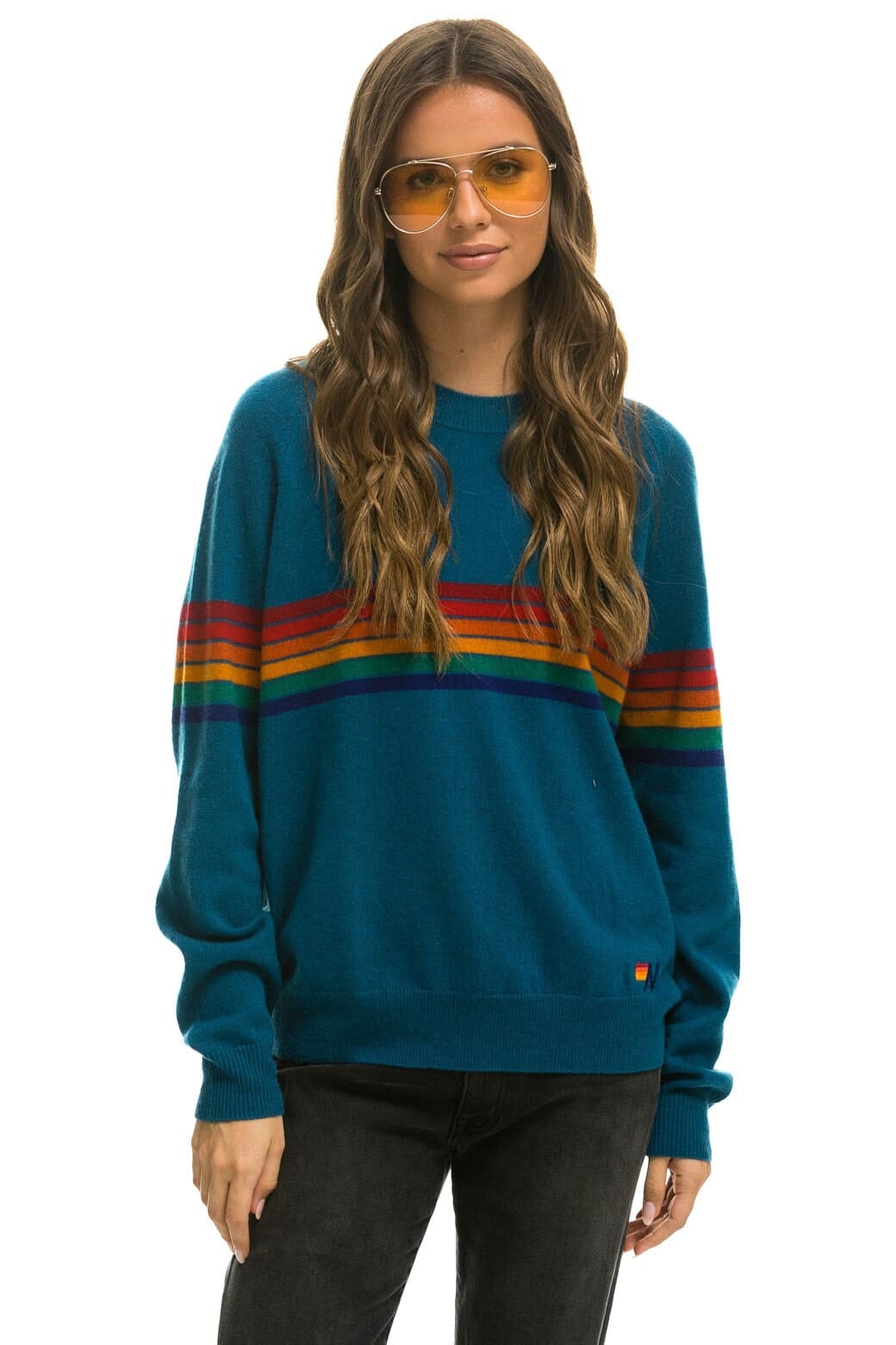RAINBOW STRIPE 6 UNISEX LIGHT CASHMERE SWEATER - PEACOCK Sweatshirt Aviator Nation