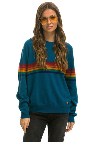 RAINBOW STRIPE 6 UNISEX LIGHT CASHMERE SWEATER - PEACOCK Sweatshirt Aviator Nation