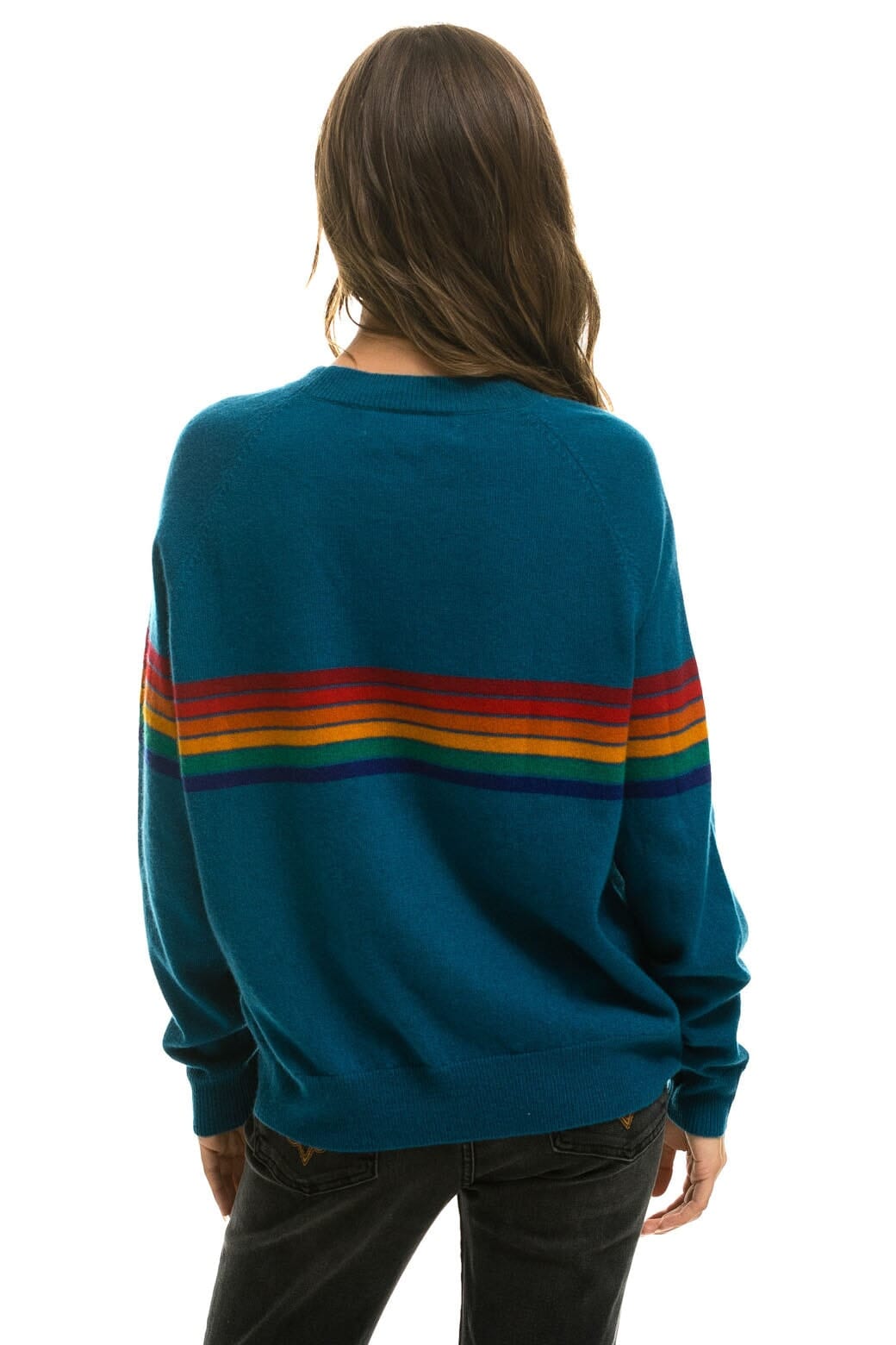 RAINBOW STRIPE 6 UNISEX LIGHT CASHMERE SWEATER - PEACOCK Sweatshirt Aviator Nation