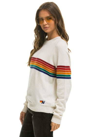 RAINBOW STRIPE 6 UNISEX LIGHT CASHMERE SWEATER - SNOW Sweatshirt Aviator Nation