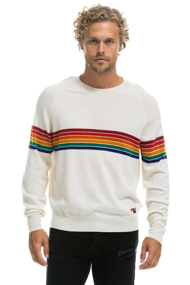 RAINBOW STRIPE 6 UNISEX LIGHT CASHMERE SWEATER - SNOW Sweatshirt Aviator Nation