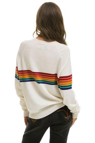 RAINBOW STRIPE 6 UNISEX LIGHT CASHMERE SWEATER - SNOW Sweatshirt Aviator Nation