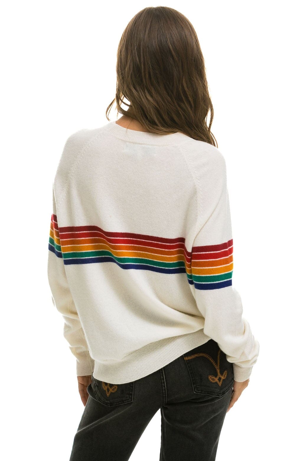 RAINBOW STRIPE 6 UNISEX LIGHT CASHMERE SWEATER - SNOW Sweatshirt Aviator Nation