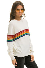 RAINBOW STRIPE 6 UNISEX LIGHT CASHMERE SWEATER - SNOW Sweatshirt Aviator Nation