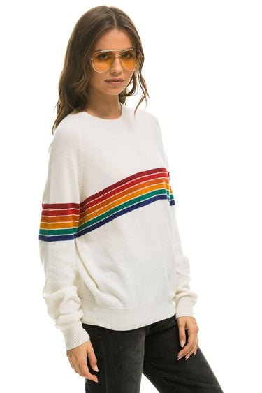 RAINBOW STRIPE 6 UNISEX LIGHT CASHMERE SWEATER - SNOW Sweatshirt Aviator Nation