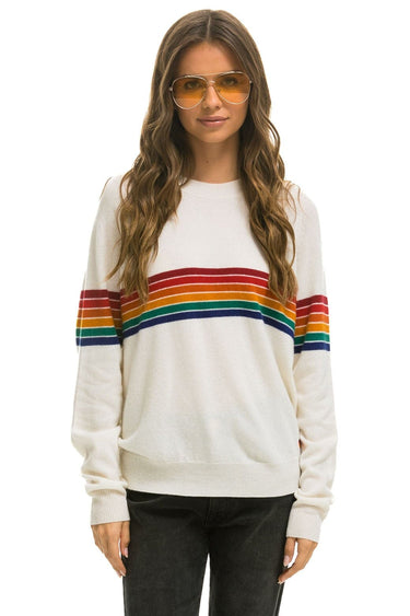 RAINBOW STRIPE 6 UNISEX LIGHT CASHMERE SWEATER - SNOW Sweatshirt Aviator Nation