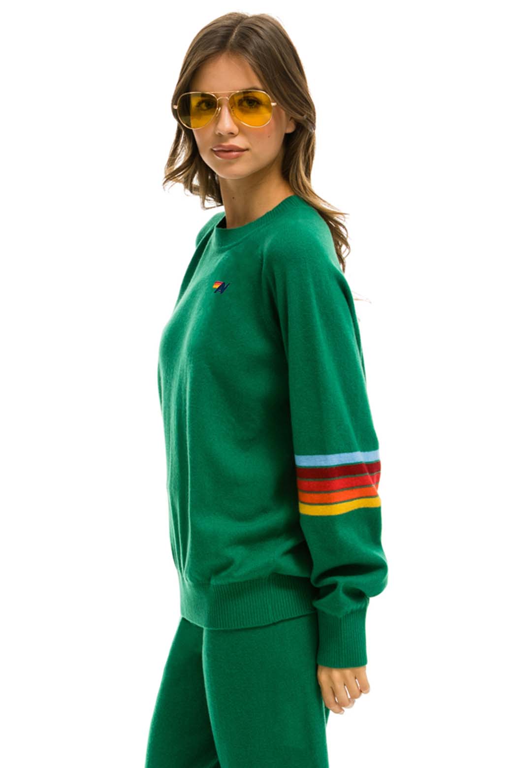RAINBOW STRIPE SLEEVE UNISEX CASHMERE LIGHT SWEATER - AMAZON Sweatshirt Aviator Nation