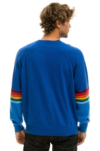 RAINBOW STRIPE SLEEVE UNISEX CASHMERE LIGHT SWEATER - VINTAGE BLUE Sweatshirt Aviator Nation