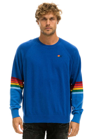 RAINBOW STRIPE SLEEVE UNISEX CASHMERE LIGHT SWEATER - VINTAGE BLUE Sweatshirt Aviator Nation