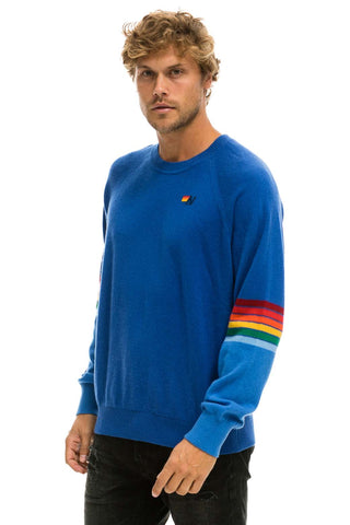 RAINBOW STRIPE SLEEVE UNISEX CASHMERE LIGHT SWEATER - VINTAGE BLUE Sweatshirt Aviator Nation