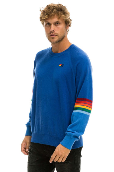 RAINBOW STRIPE SLEEVE UNISEX CASHMERE LIGHT SWEATER - VINTAGE BLUE Sweatshirt Aviator Nation